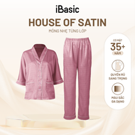 Đồ bộ mặc nhà nữ pyjama iBasic lụa satin xước quần dài áo tay lửng HOMW049