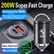 For BMW Car Phone Quick Charger 200W Type C PD QC3.0 USB Dual Ports Fast Charging for 1 2 3 4 5 6 7 