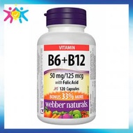 Webber Naturals - 三重功效配方 維他命 B6+B12+葉酸 120 粒 [平行進口] 此日期前最佳:2026年10月31日