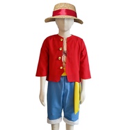 Anime One Piece Monkey D. Luffy Costume for Kids with Straw Hat Cosplay Suits for Parties Stage