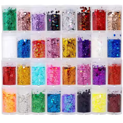 32 Pack Chunky Mix Holographic Glitter Nail Glitter, Chunky Fine Glitter, Craft Glitter for Crafts, 