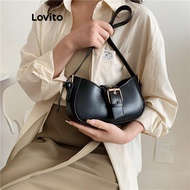 Lovito Casual Plain Metal Buckle Armpit Bag Chain Small Shoulder Bag for Women LFA74001
