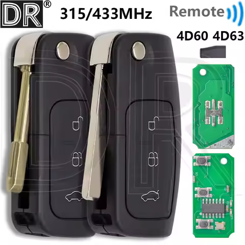 Great 315/433MHz 4D60/4D63+ Chip Flip Car Remote Smart Control Key For Ford Focus Fusion Transit Fie