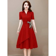 MERAH Red Christmas Dress 2026 Women's Brocade Dress Simple Brocade Outfit Latest Christmas Dress 20