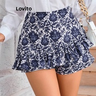 Boho Shorts Tribal Print Ruffle Hem Shorts for Women L89ED247 (Multi-color)
