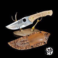 🔪 มีดพกทรงใบตรง งานแข็งแรง วัสดุ 8Cr13MoV ด้ามไม้ พร้อมซองหนัง