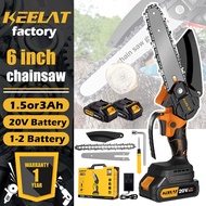 keelat 800W 6 Inch Mini Chainsaw Rechargeable Lithium Battery Electric Saw Tree Cutter Mesin Gergaji