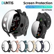 Tempered Glass+Case For Garmin Forerunner 570 47mm 42mm All-around Screen Protector Watch PC Shell F