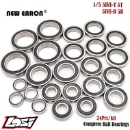 24Pc Chrome Steel Complete Ball Bearings Black Rubber Sealed Kit Pre-Greased for RC Car 1/5 scale Lo