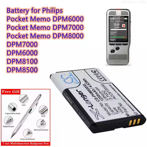 Voice Recorder Battery 3.7V/1250mAh ACC8100,/00,8403 810 00011 for Philips Pocket Memo DPM6000, DPM7