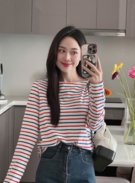 TheBlueTshirt - Áo thun tay dài hoạ tiết sọc nữ - Number 6 Long Sleeve - Signature Stripe Premium Co