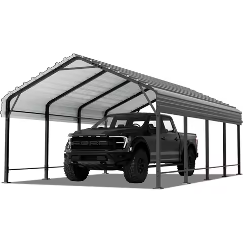 12'x20'x9' Metal Carport, Heavy Duty Metal Canopy with Galvanized Steel Roof and Frame, Bass Boat, T
