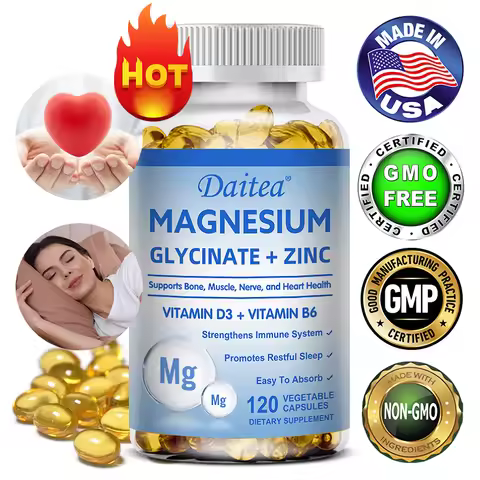 Daitea Magnesium and Zinc Capsules - Magnesium Glycinate Supplement to Support Muscle, Nerve, Joint 