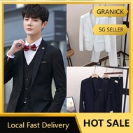 605801+02Men's Business 3Pc Set Vest + Pants + blazer Groomsmen Wedding Dress Slim Business Dress