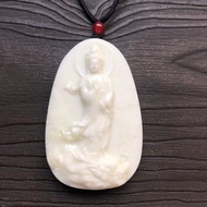 天然白玉觀音長項鍊吊墜-御龍觀音