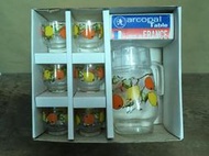 WH23962【四十八號老倉庫】全新 早期 法國 Arcopal 水果 橘子 檸檬 冷水壺 玻璃杯 1500cc 分售