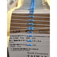 100 pcs Resistor 1/4 watt 68k R chain 1/4w 68K Copper legs