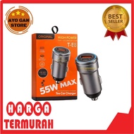 [T-E8] Car Charger PD 55W 2USB USB-A + USB-C LED LIGHT Car Charger Saver