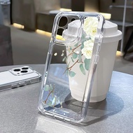 For iPhone 7 8 Plus X XS Max XR 11 12 13 14 pro max 14 Plus White camellia flower Transparent TPU Fine Hole Phone Case