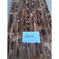 Burnt shaved teak wood planks H 1.5 x W 7 x P 120cm