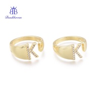 1pc Brass Micro Pave Clear Cubic Zirconia Cuff Rings Open Rings Letter golden Letter.K Size 5 Inner 