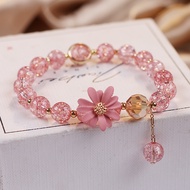 Pink Popular Flower Crystal Bracelet Female Fresh Daisy Flower Bracelet ins Niche Sisters Girlfriend