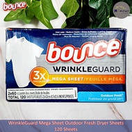 {Bounce } WrinkleGuard Mega Sheet Outdoor Fresh Dryer Sheets 120 Anti-Wrinkle Fabric Baking Fragranc