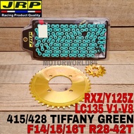JRP SPROCKET SET YAMAHA LC135 V1-V8 RXZ Y125Z RANTAI 415 428 TIFFANY GREEN CHAIN GOLD STEEL Y125Z RX