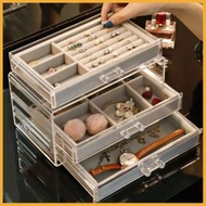 其他品牌 - 三層抽屜式水晶透明化妝盒 首飾收納盒 高透亮 飾品收納 透明多隔層絨盤收納盒 珠寶飾品雜物收納 多隔層防水收納盒 保養品 化妝品 飾品 雜物收納