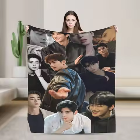 Cha EunWoo Blanket Quality Warm Soft Throw Blanket Winter Airplane Travel Living Room Funny Bedsprea