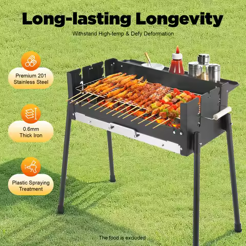 Portable Folding Charcoal BBQ Grill, Large 25.79" Stainless Steel Outdoor Barbecue Grill with Adjust