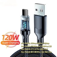 120W USB Type C Cable LED Digital Display PD Cable Fast Charging Nylon Data Cord for POCO F7Pro F6Pr