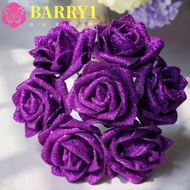 BARRY1 Foam Roses 6cm Blue Roses Bride Bouquet with Glitter Powder Decoration