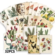 Vintage 32pcs Flora And Fauna Postcards, Thick Cardstock, High-definition Printing, Decorative Stick