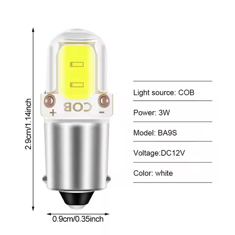 2PCS CANBUS BA9S T4W H6W COB 2LED Bulb 12V 6000K White Car Interior License Plate Marker Reading Aut