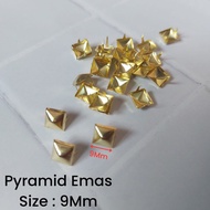 Pyramid Spike Punk Spike/ 9mm Gold 100pcs