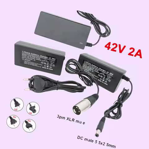 36V 42V 2A 60W AC DC 5.5x2.5 3PIN XLR plug power supply adapter Charger Lithium Li-ion Li-poly EU us