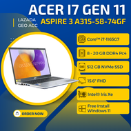 LAPTOP ACER CORE I7 GEN 11 - ASPIRE 3 A315-58-74GF / RAM 20GB / SSD 512GB / 15.6" FHD / SILVER / FREE TAS / BARANG BARU 100%