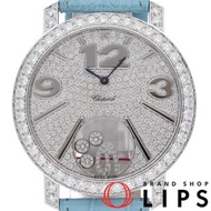 蕭邦 Happy Diamonds 腕錶 40毫米 鑲鑽錶圈，鑲鑽錶盤，原廠翻新（保固期內），Happy Diamond 20/7450-20，附維修手冊，18K白金/皮革錶帶，女士腕錶，鑲鑽，拋光處