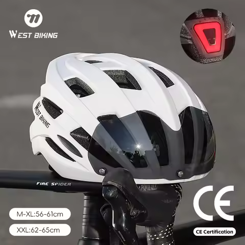 WEST BIKING CE Certified Bicycle Helmet Magnetic Goggles USB Taillight Adjustable 56-65cm M-XL XXL F