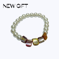 Elegant Imitation Pearl Bracelet with Iridescent Shell Beads