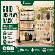 Foldable Mobile Grid Display Rack Pegboard Rack With Wheels Metal Mesh Stand For Snacks Tools Bags C