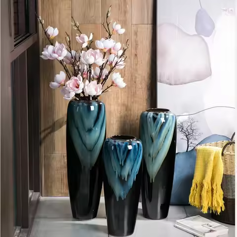 Chinese Ceramic Art Vases for Art Exhibition Flower Vase Large Floor-standing Ornaments Creative Uni