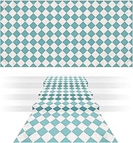 3 Pcs Wonderland Party Decoration 54 x 107 Inches White and Blue Green Aisle Runner Diamond Checkere