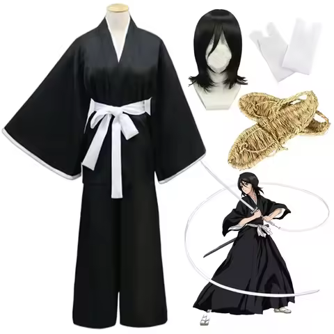 Anime Bleach Kostuum Kuchiki Rukia Cosplay Rukia Kuchiki Pruiken En Kimono Uniform Sets Die Pa Kledi