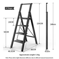 [iDS] 3/4/5 Steps Lightweight Aluminum Ladder Slim Aluminium Ladder Folding Step Stool Stepladders with Anti-Slip and Wide Pedal for Home and Kitchen Use Designer Ladder Space Saving Step Ladder Extended version (Black)
