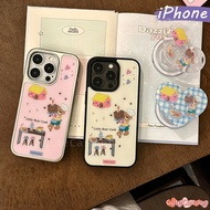 Cartoon Little-bear Bling Bling Hologram Case hp iphone 16 13 15 17 11 12 14 Pro Plus Max Air Silver