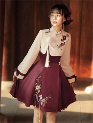 Original【ชาติชาติ】Lolita ฤดูใบไม้ร่วง ฤดูหนาว ฤดูใบไม้ผลิ ฤดูร้อน เสื้อคลุมแขนยาวลายดอกไม้คอตั้ง ชุด