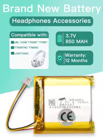 3.7V 850mAh Battery For JBL TUNE 700BT, 710BT, 750BTNC, 760NC，LIVE77ONC Headset