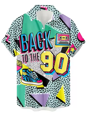 Plus Size Men'S Retro 80s&90s Print Casual Shirt Hip Hop Rock Street Style Hawaiian Style "The 80s"